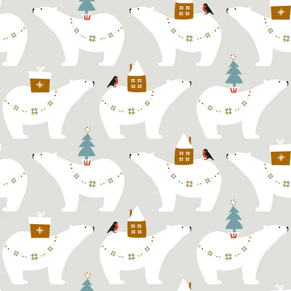 与熊共渡的圣诞无缝图案 — 图库矢量图片