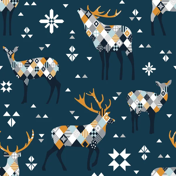 Seamless Christmas Background Deer Copy Space — Stock Vector