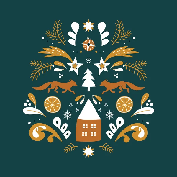 Carte Vœux Noël Avec Éléments Dessinés Main — Image vectorielle