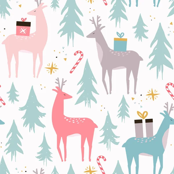 Seamless Christmas Background Deer Copy Space Stock Vector