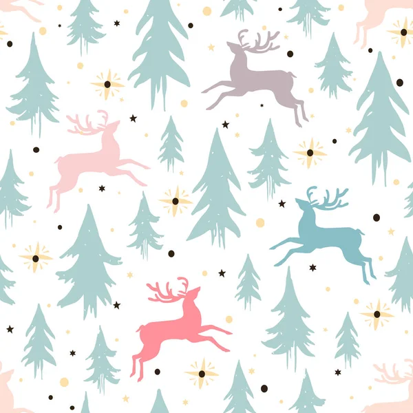 以鹿为背景的无缝圣诞节背景 复制空间 矢量图形