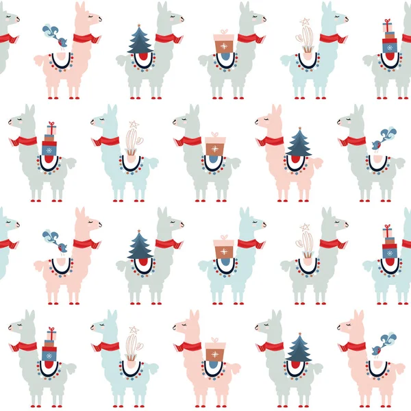 Christmas Seamless Pattern Cute Llamas Vector Graphics