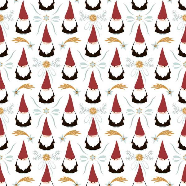 Christmas Seamless Pattern Gnomes Santa Claus Hats Stock Vector