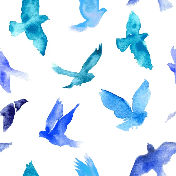 Aquarelle motif sans couture avec des oiseaux — Image vectorielle