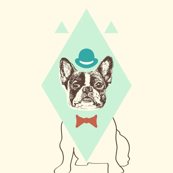 Bouledogue en chapeau — Image vectorielle