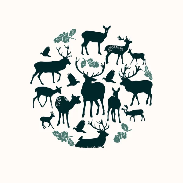 Deer silhouette round composition — Stock Vector