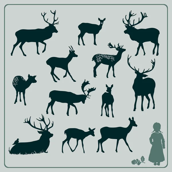 Ensemble silhouette de cerf — Image vectorielle