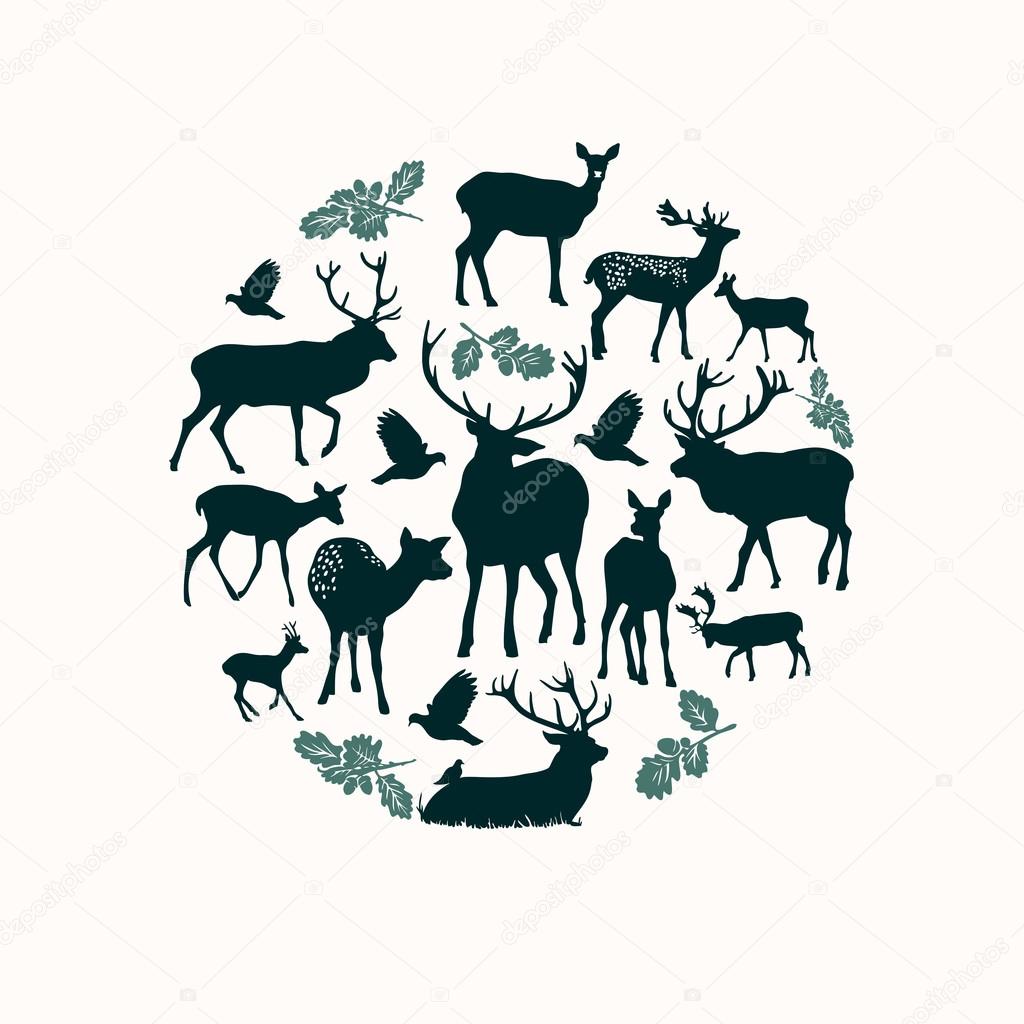 Deer silhouette round composition