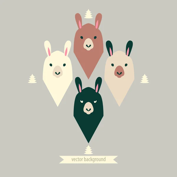 Mignons lamas aux sapins — Image vectorielle