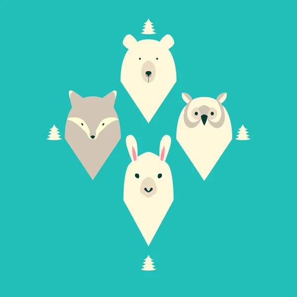 Animales lindos con abetos — Vector de stock