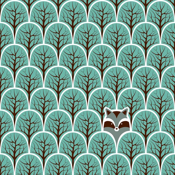 Raccoon in forest seamless pattern — Stock Vector