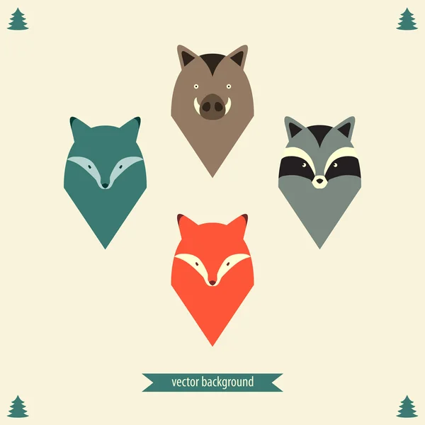 Animaux mignons avec sapins — Image vectorielle