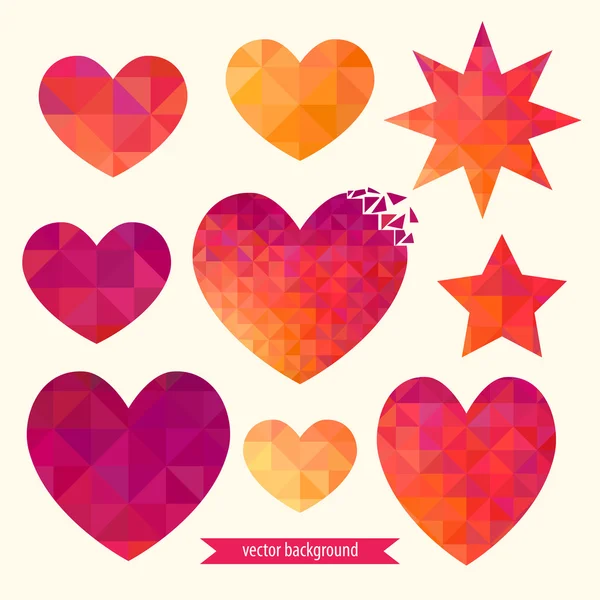 Collection of geometric hearts and stars — Stock Vector