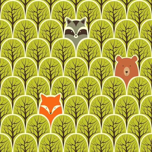 Animals in forest seamless pattern — Stock Vector