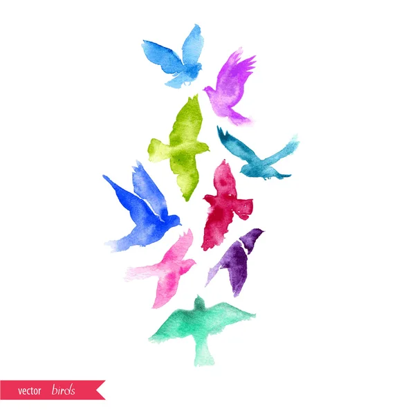 Létající ptáci akvarel — Stockový vektor