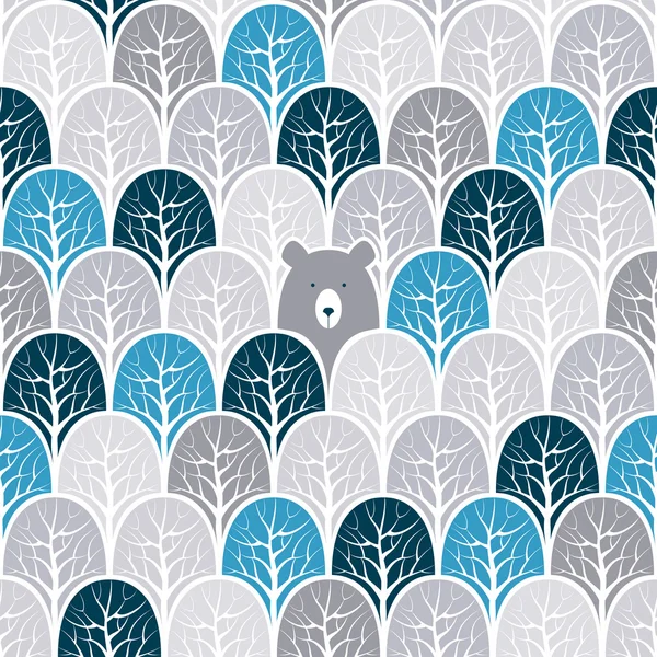 Oso en patrón forestal — Vector de stock