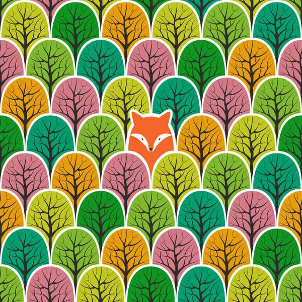 Fox in forest seamless pattern — Stock Vector