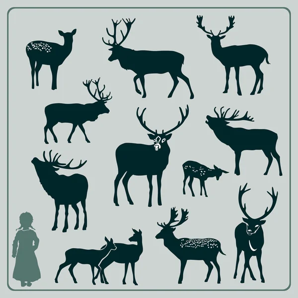 Ensemble de silhouettes de cerf — Image vectorielle