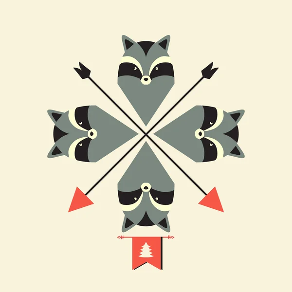 Pattern of raccoons with arrows — Stock Vector