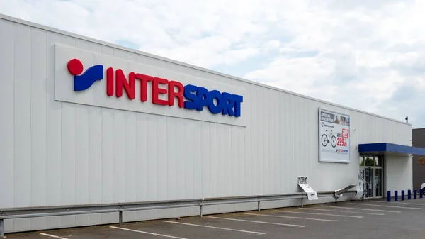 Intersport Signage Loja Francesa Vista Frontal Loja Francesa Com Logotipo — Fotografia de Stock