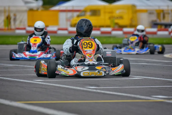 Prejmer, Brasov, Rumänien - 3 maj: Okänd piloter konkurrerande nationella Karting Championship Dunlop 2015, den 3 maj 2015 i Prejmer, Rumänien — Stockfoto