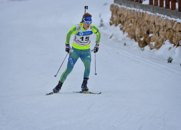 Cheile Gradistei, Roamania - 24 stycznia: Nieznany konkurenta w Ibu młodzieży & Junior World Championships Biathlon 24 stycznia 2016 do 02 Feb 2016, w Cheile Gradistei, Romanaia — Zdjęcie stockowe