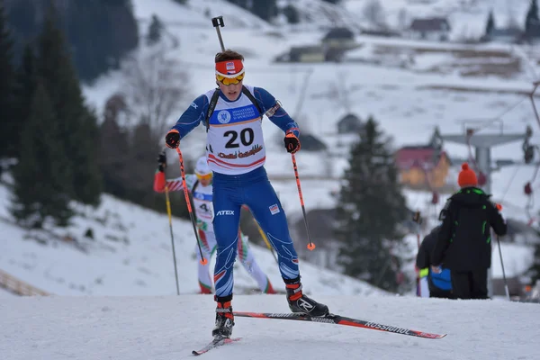 Cheile Gradistei, Roamania - 28 janvier : concurrent inconnu aux championnats du monde juniors et juniors IBU Biathlon 24 janvier 2016 au 02 février 2016, à Cheile Gradistei, Romanaia — Photo