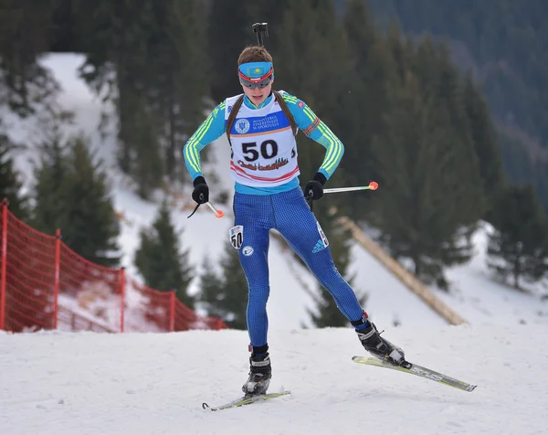 Cheile Gradistei, Roamania - 28 Januari: Pesaing tak dikenal di Kejuaraan Dunia Remaja & Junior IBU Biathlon 24 Januari 2016 sampai 02 Februari 2016, di Cheile Gradistei, Romanaia — Stok Foto