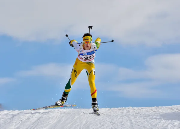 Cheile Gradistei, Roamania - 28. ledna: Neznámý závodník v Ibu mládež & Junior Světové mistrovství Evropy v biatlonu 24. ledna 2016 na 02 únor 2016, v Cheile Gradistei, Romanaia — Stock fotografie