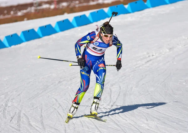 Cheile Gradistei, Roamania - 30 de enero: Desconocido competidor en IBU Youth & Junior World Championships Biathlon 24 de enero de 2016 a 02 de febrero de 2016, en Cheile Gradistei, Romanaia Imágenes de stock libres de derechos