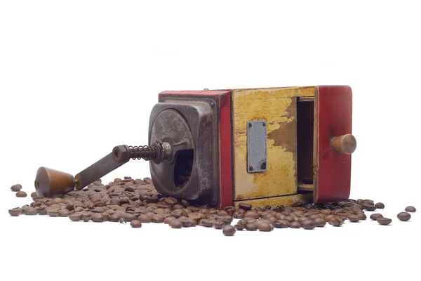 Vintage kaffekvarn med kaffebönor — Stockfoto