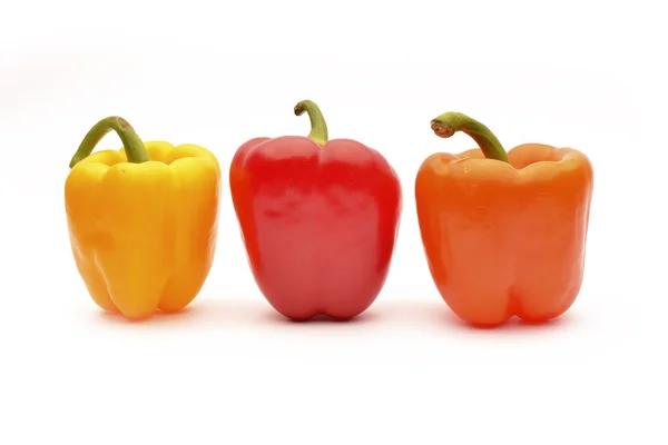 Red, orange and yellow capsicum on a white background — Stock Photo, Image