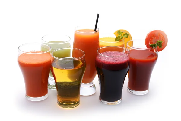 Fresh fruit and vegetable juices on white background — Stock Photo, Image