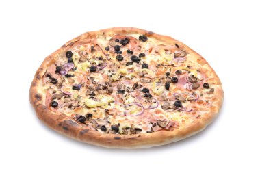 Jambon, soğan ve zeytin pizza