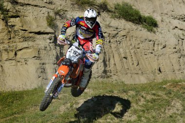 Sibiu, Romanya - 13 Haziran: Marius Helmersen Red Bull Romaniacs zor Enduro Rallisi içinde Ktm Exc Motosiklet ile rekabet. Dünyanın en zor enduro Rallisi. 13 Haziran 2014 Sibiu, Romanya.
