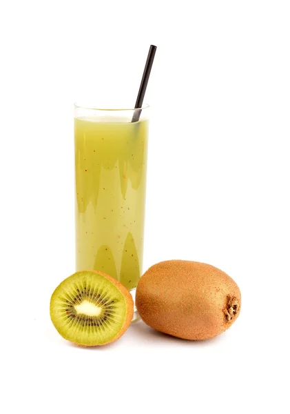 Fresh kiwi juice and fruit on white background — Stock Photo, Image