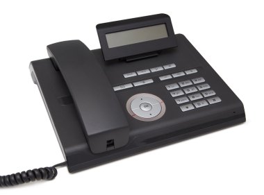 Siyah telefon. Beyaz arka plan üzerinde izole