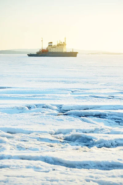 Ледокол Крупным Планом Белое Море Полярный Круг Россия Структура Льда — стоковое фото