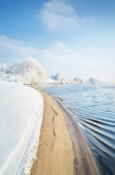 Şehir Parkındaki Karla Kaplı Ağaçlar Set Nehir Manzarası Riga Letonya — Stok fotoğraf
