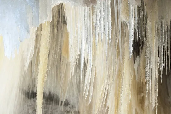 Παγωμένος Καταρράκτης Παγοκρύσταλλος Από Κοντά Χειμώνας Στη Φινλανδία Αφηρημένο Φυσικό — Φωτογραφία Αρχείου