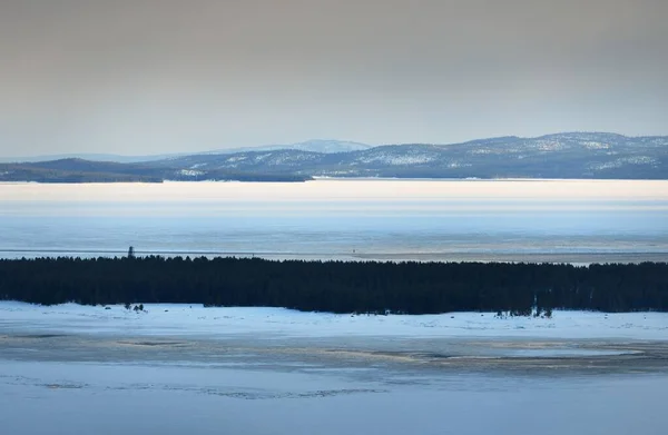 Panoramatický Letecký Výhled Břehy Zátoky Kandalaksha Hory Lesy Poloostrova Kola — Stock fotografie