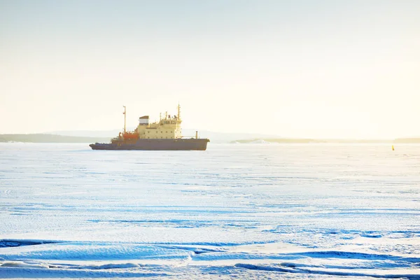 Isbrytare Närbild Vita Havet Polcirkeln Ryssland Isstruktur Begreppet Vinterlandskap Ekologi — Stockfoto