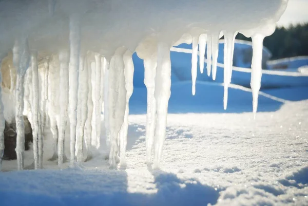 Ice Pressure Ridge Frozen Sea Shore Clear Winter Day Icicle — Stock Photo, Image