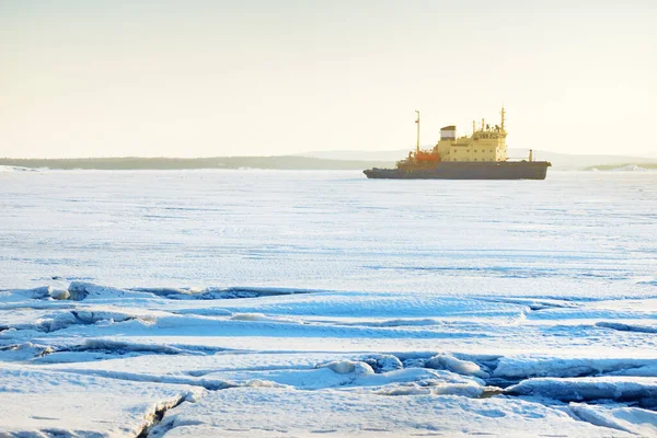 Ледокол Крупным Планом Белое Море Полярный Круг Россия Структура Льда — стоковое фото