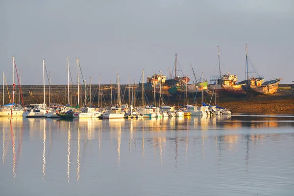 Segelbåtar Ankrade Småbåtshamn Camaret Sur Mer Frankrike Panoramautsikt Resmål Nautiska — Stockfoto