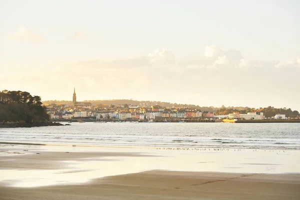 Panoramic Cityscape View Coast Bay Douarnenez Blue Sky Colorful Evening — Stock Photo, Image