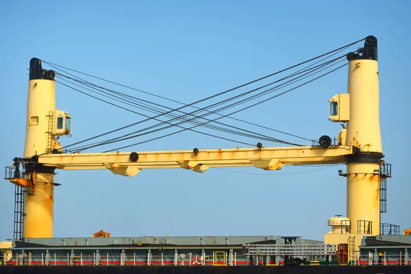 Large Black Cargo Crane Ship Anchored Strait Gibraltar View Yacht — Stock Photo, Image