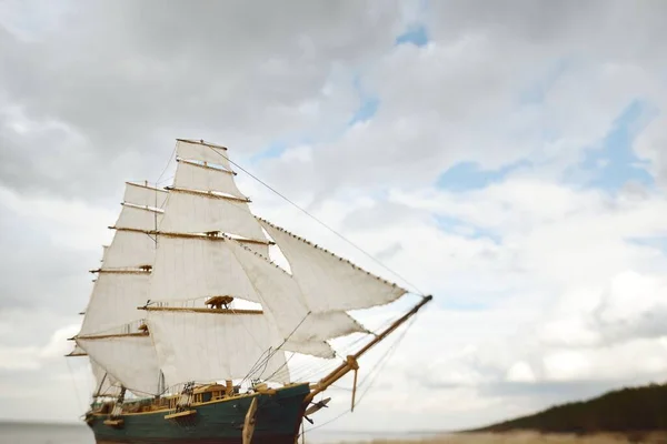 Antiquarisch Houten Schaalmodel Van Het Grote Clipper Schip Close Dramatische — Stockfoto