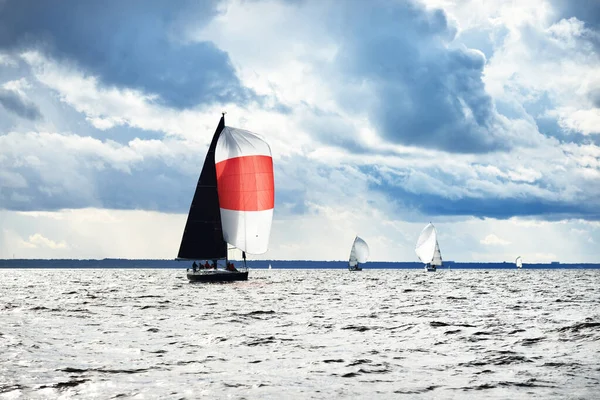 Regata Iate Vela Veleiro Moderno Corrida Com Velas Spinnaker Vermelho — Fotografia de Stock