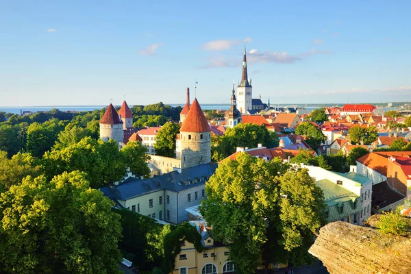 Luchtfoto Van Oude Binnenstad Van Tallinn Een Zonnige Zomerdag Olaf — Stockfoto